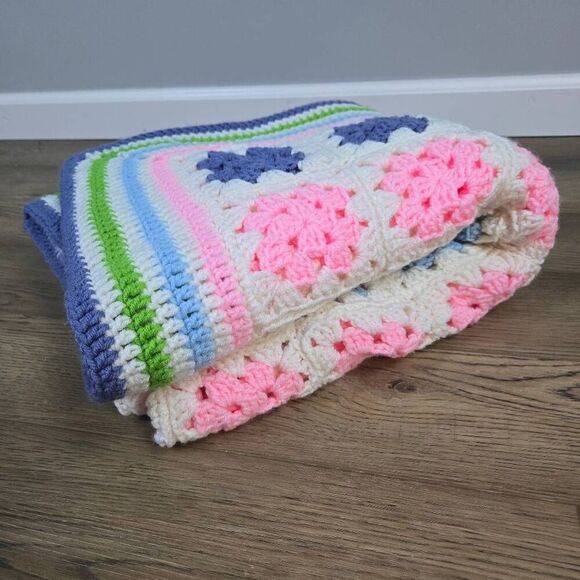 Granny Square Crochet Blanket Multicolor Baby Throw Afghan Handmade Geometric VT - Picture 5 of 5